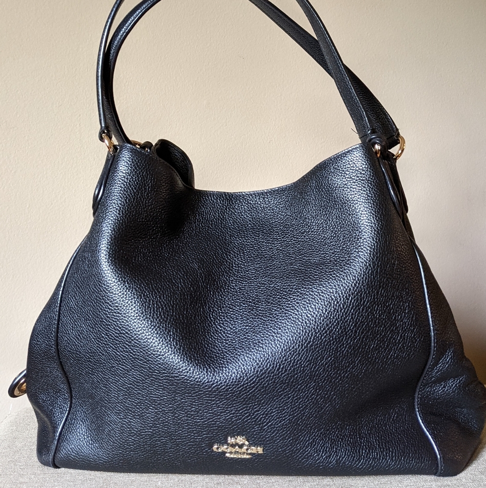 Coach Edie 31 Black Pebble Leather Shoulder Bag 36464